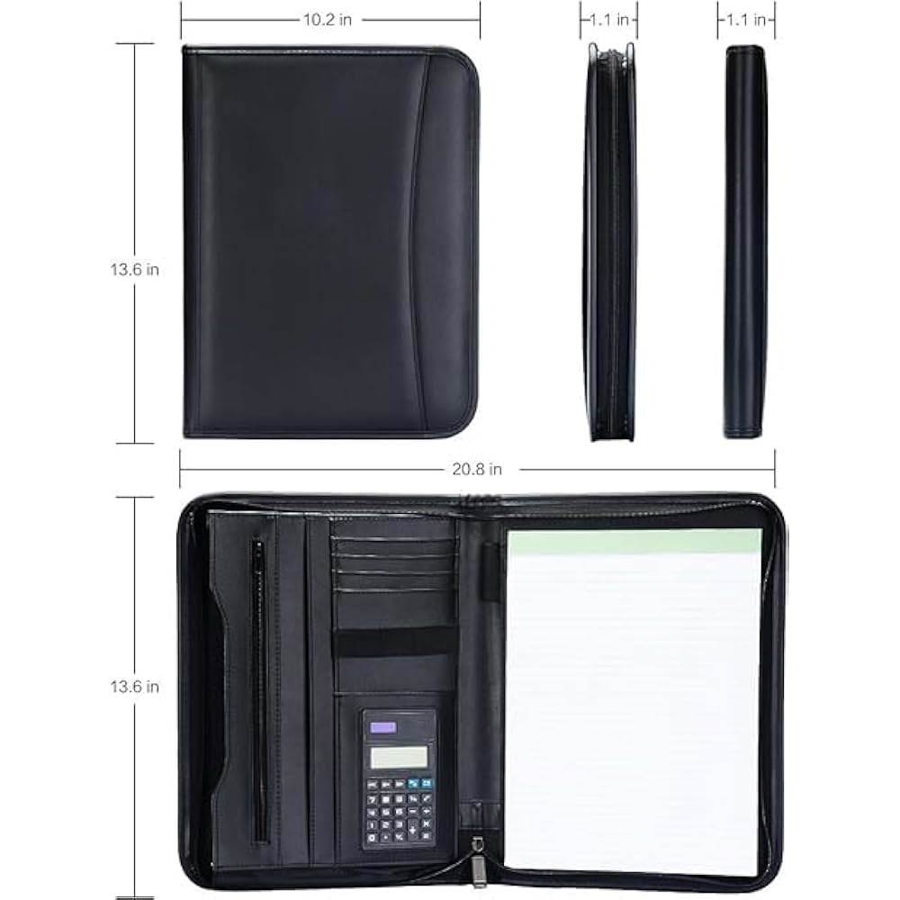 KUSCOR Padfolio 포트폴리오, 10.1인치 태블릿 계산기, 잠금, 카드 PU 인터뷰 필기 비즈니스 지퍼 슬리브, 가죽 전문 및 폴더, 패드, 홀더, 블랙 - 상세 이미지 3
