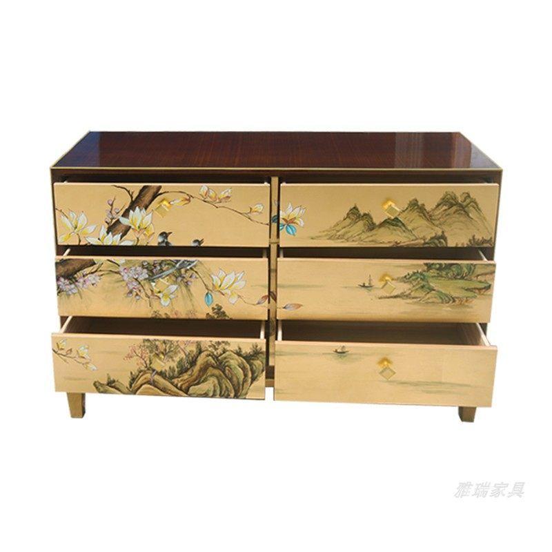 빈티지 페인팅 나비장 고가구 옛날옷장 금박 6서랍장 122x40x80cm - 상세 이미지 5