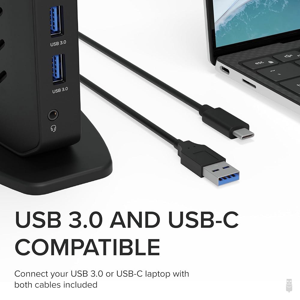 플러그형 듀얼 디스플레이포트 및 HDMI 도킹 스테이션 - 모니터, 디스플레이링크, Mac(드라이버 필요), ChromeOS Windows, 기가비트 이더넷 오디오용 USB 3.0 - 상세 이미지 3