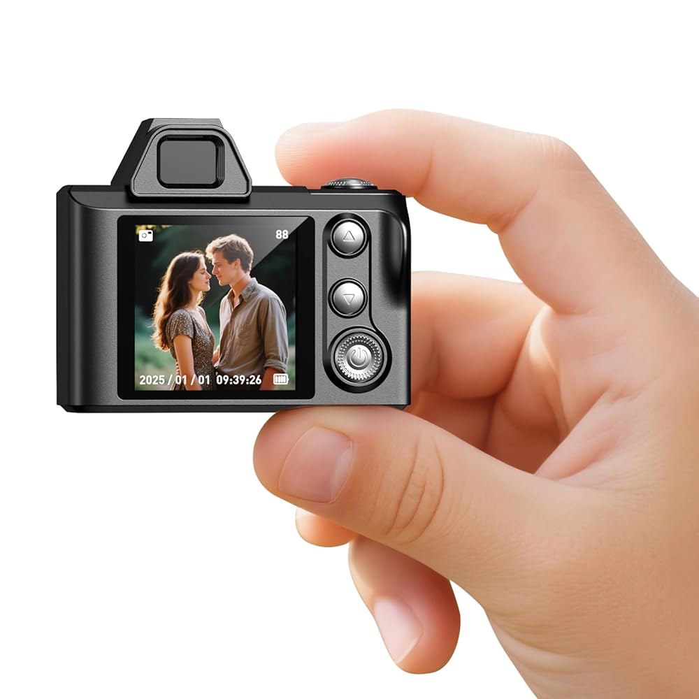 미니 키체인 카메라 - 맥스망고 1080P HD 비디오 타이니 레트로 디지털 카메라, 64GB SD 카드, 1.3 u2019 화면 휴대용 소형 카메라로 여행 학습 녹화용 - 상품 이미지