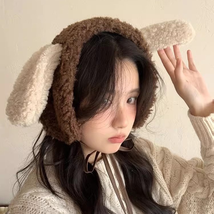 강아지 귀 귀여운 놀이동산 배색 군밤 귀마개 귀도리 양모 양털 보온 방한용품 남녀공용 스키장 눈썰매 - 메인 이미지
