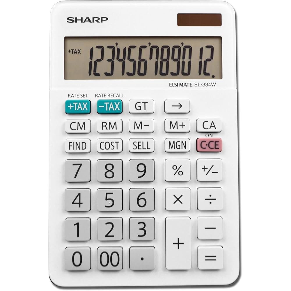 Sharp 사무용 계산기, 화이트 4.0 (EL-334WB) - 상품 이미지