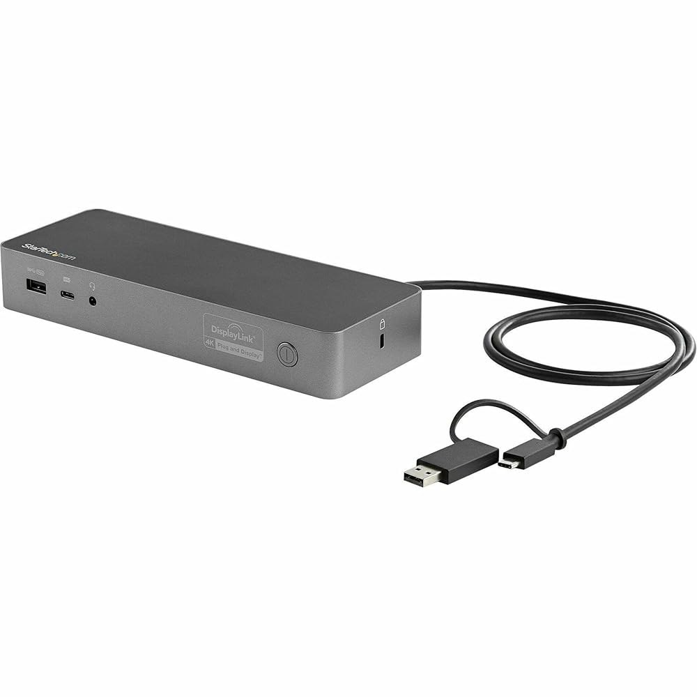 StarTech.com 유니버설 노트북 도킹 스테이션, 하이브리드 USB-C /USB-A 도크, 듀얼 4K DP /HDMI, 100W PD, Mac /Windows /Chrome - 상품 이미지