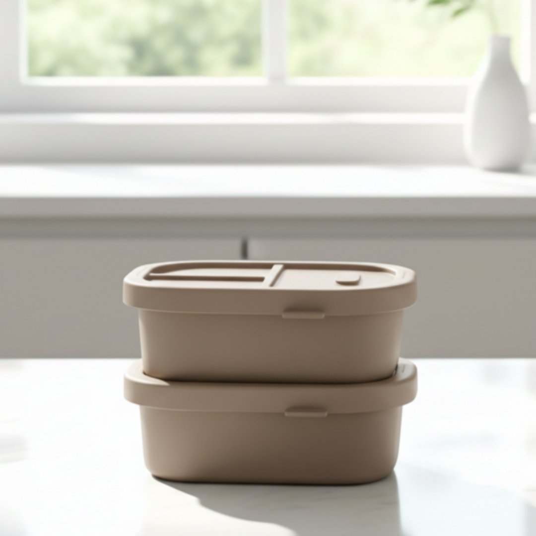 [N단독구성] 디아르 국내산 플래티넘 실리콘 도시락통 세트 650ml, 샌드베이지 - 상품 이미지