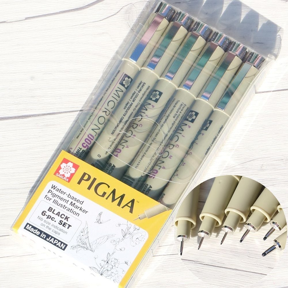 사쿠라 피그마 마이크론 0.15-0.5mm BLACK 6pcs set - 메인 이미지