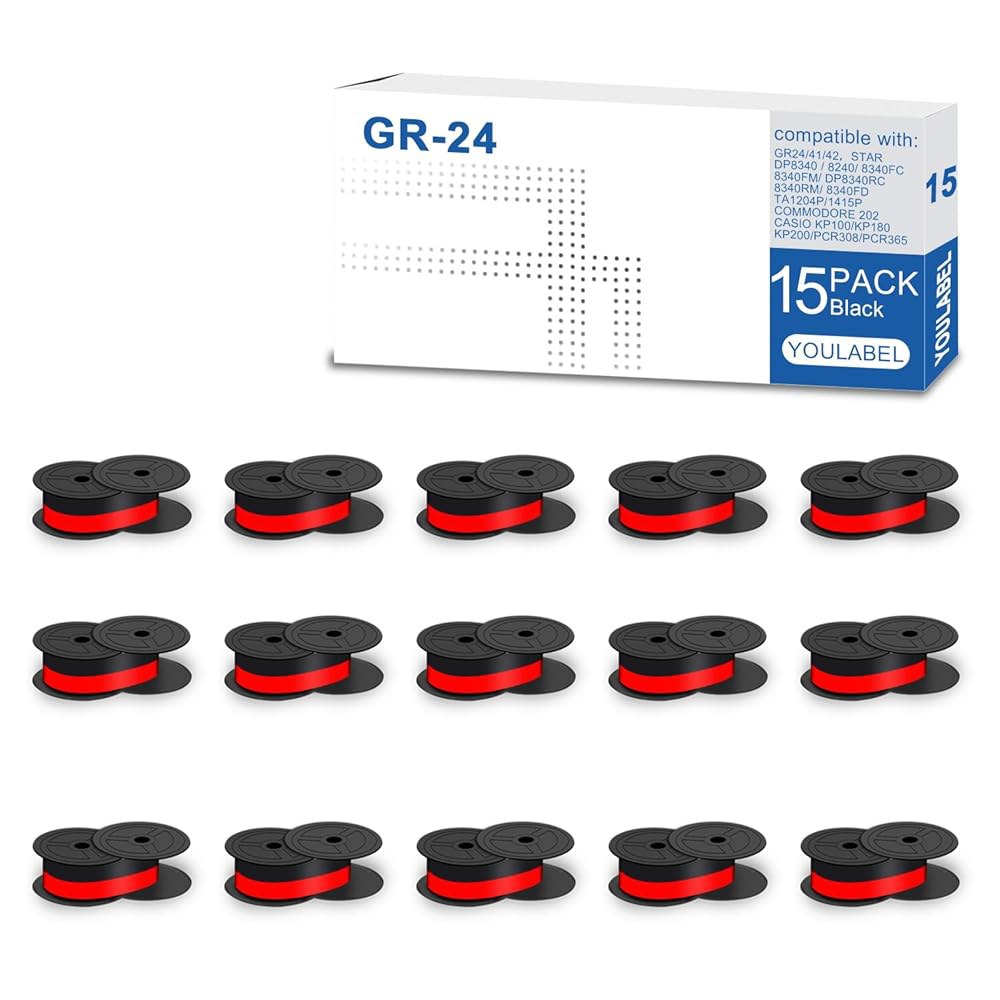GR24 GR24BR 범용 트윈 스풀 BR80c, 11216용 P 1197 (15팩) 프린터와 포렐론 El R3027 Sharp Nukote III, 계산기 사용 교체품, Data - 상품 이미지