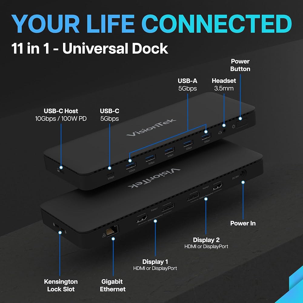 비전텍 VT4600DL 범용 듀얼 4K 도킹 스테이션 100W 충전(USB-A, USB-C) VT1200DL - 상세 이미지 2