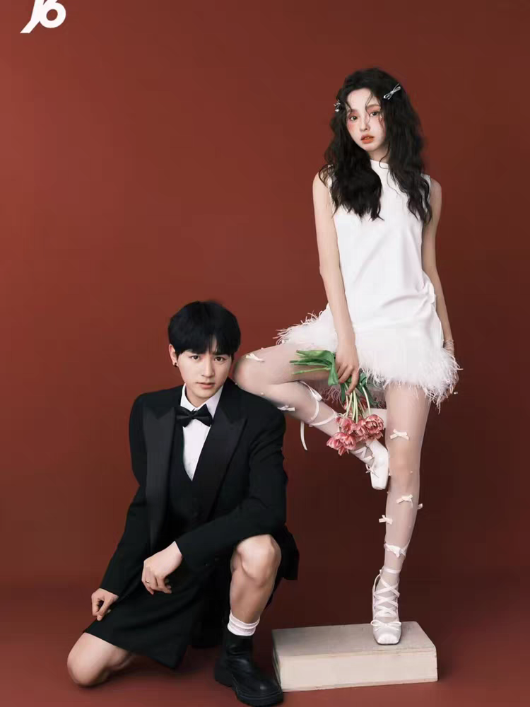 셀프웨딩 미니 드레스 커플촬영 파티룩 브라이덜 웨딩베일세트 - 상품 이미지