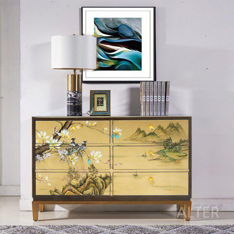 빈티지 페인팅 나비장 고가구 옛날옷장 금박 6서랍장 122x40x80cm - 상세 이미지 4