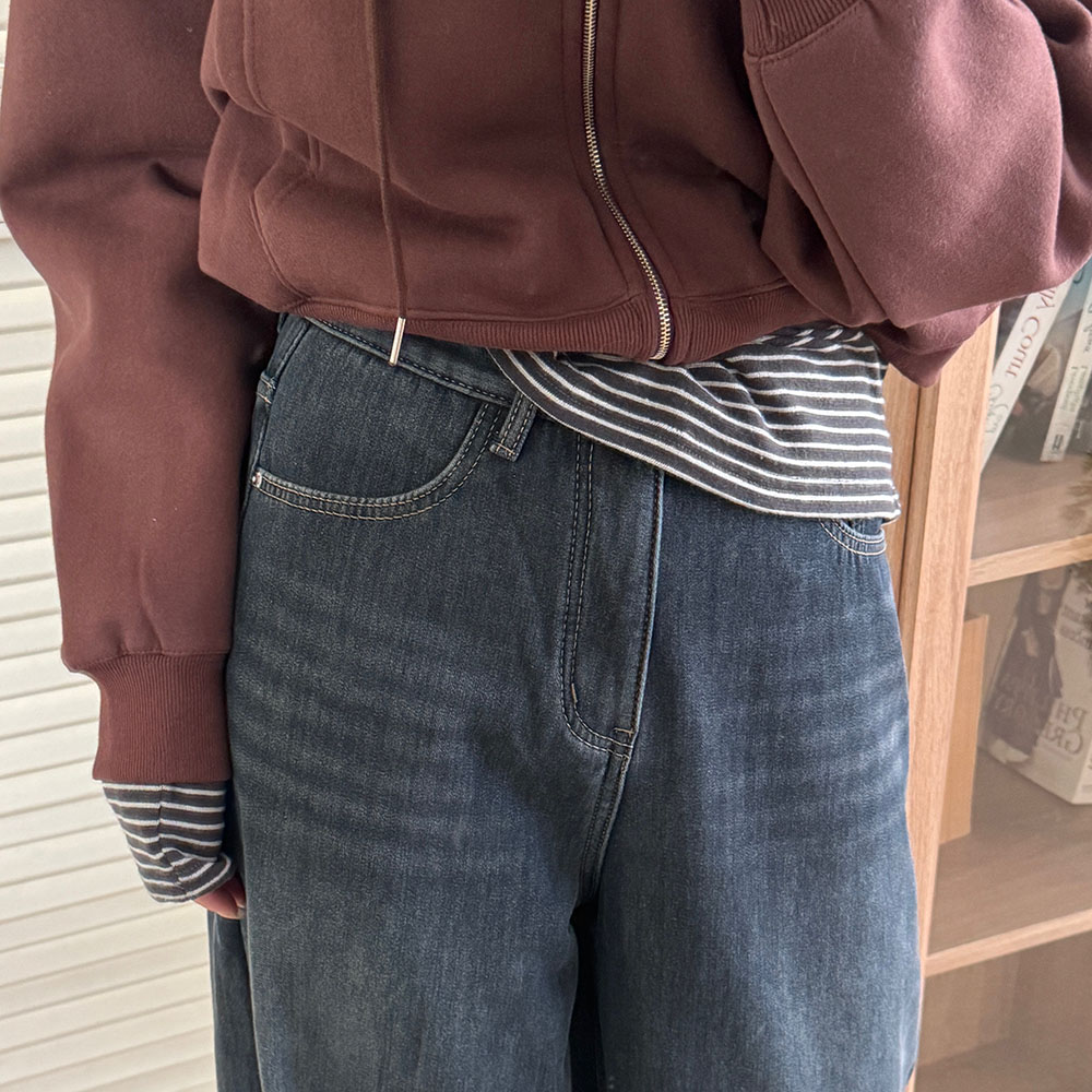 기모 브이넥 레이어드 단가라 긴팔 티셔츠 - 상세 이미지 5