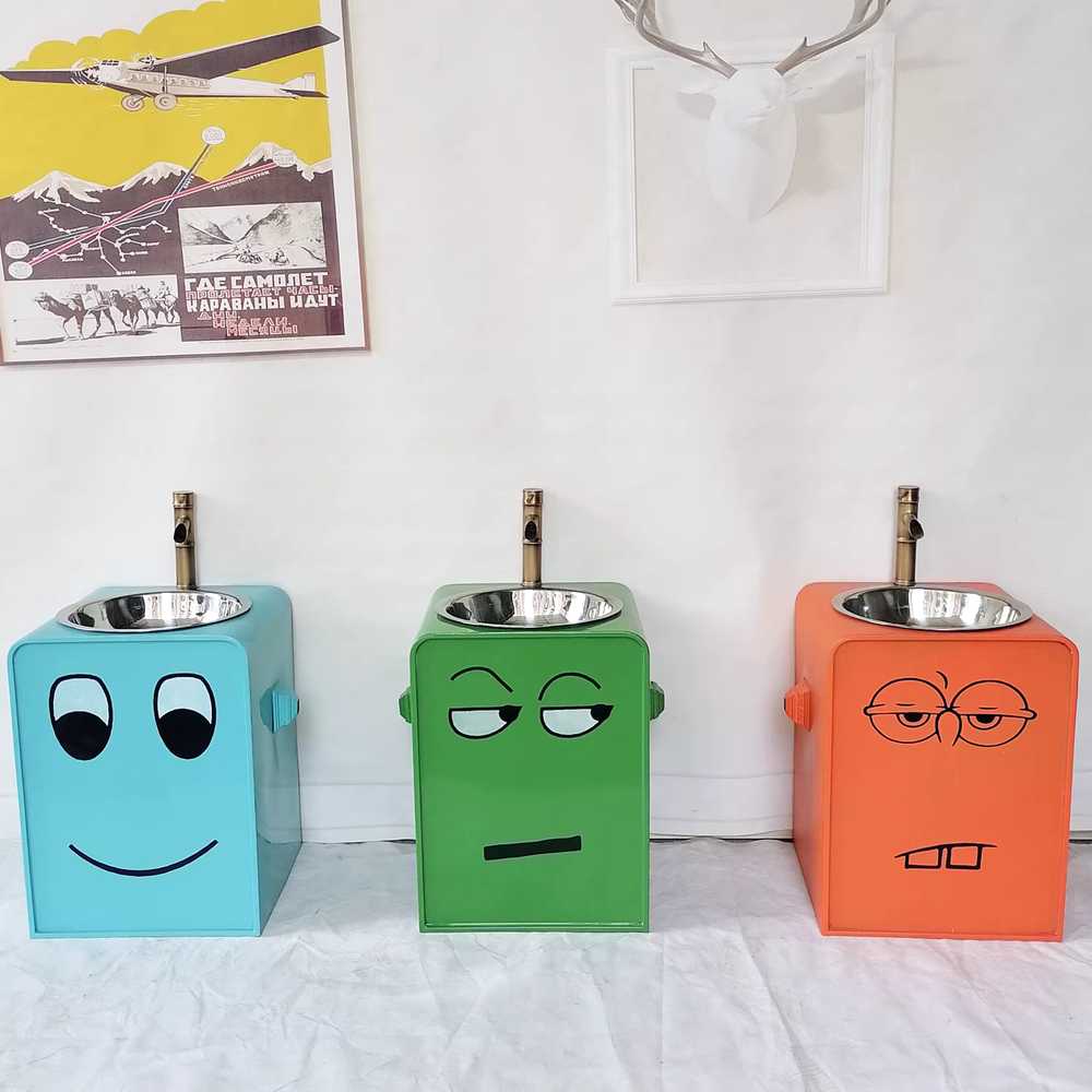 캐릭터 세면대 칼라 가구 카페 배수구 학교 손씻기 키즈 그린 스테인리스 세면대 60cm - 상세 이미지 2