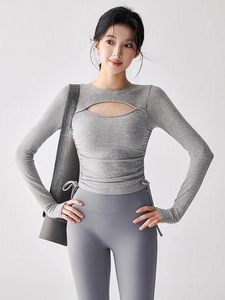 고급 긴팔 트레이닝복 브라탑 슬림핏 운동 - 상세 이미지 2