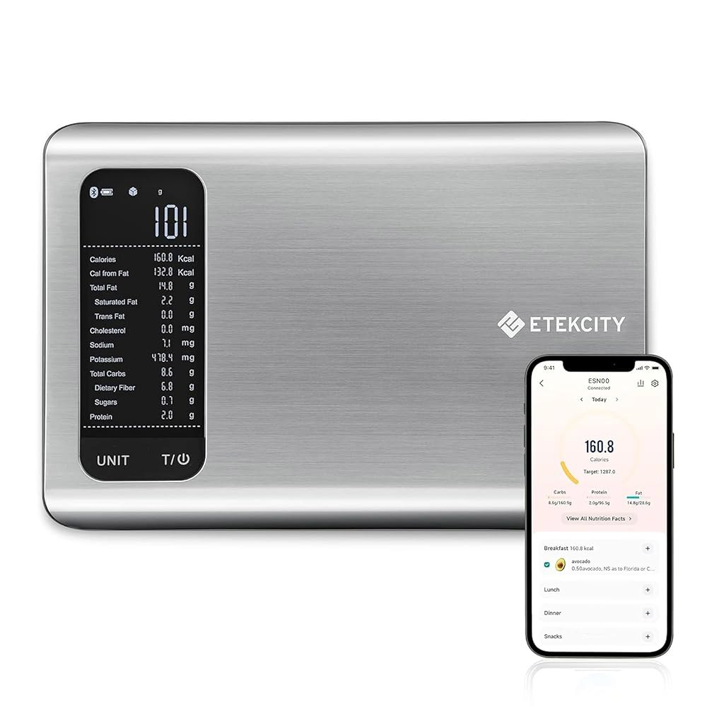 Etekcity 식품 주방 저울, 체중 5kg(11파운드) 라지, 요리, 디지털 위한 추적, 온스, 매크로, 영양 양 19가지 스틸 그램 케토, 및 베이킹, 조절, 앱, 사실 스마 - 상품 이미지