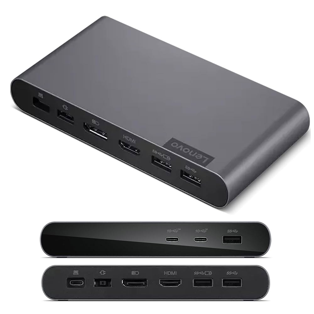 Lenovo 도킹 스테이션 USB-C 유니버설 비즈니스 도크 u2013 듀얼 디스플레이(1 DP 1.4 및 1 HDMI 2.0) 65W 노트북 충전(90W 전원 어댑터 포함) 3X - 상품 이미지