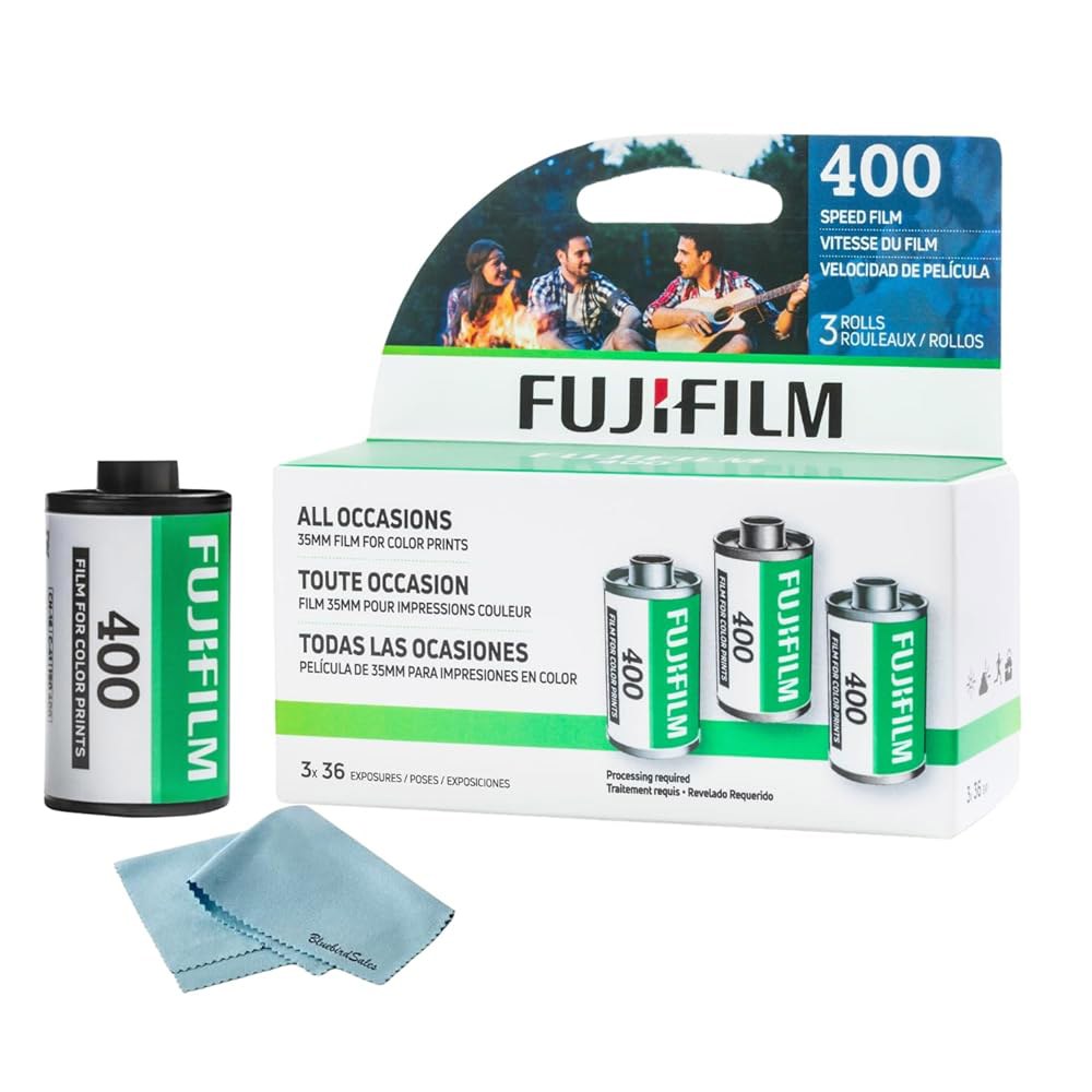 후지필름 400 컬러 네거티브 필름(35mm 롤 필름, 36개 노출, 3롤) + 블루버드 세일즈 극세사 클리닝 1 400 Speed Film - 상품 이미지