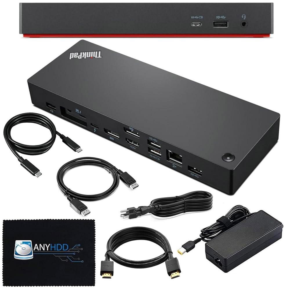 40B00135US 레노버 씽크패드 도킹 스테이션 USB C - 1년 보증, 4K 디스플레이 지원, 135W 어댑터 포함 썬더볼트 4 도크, HDMI, 디스플레이포트, 케이블 및 - 상품 이미지