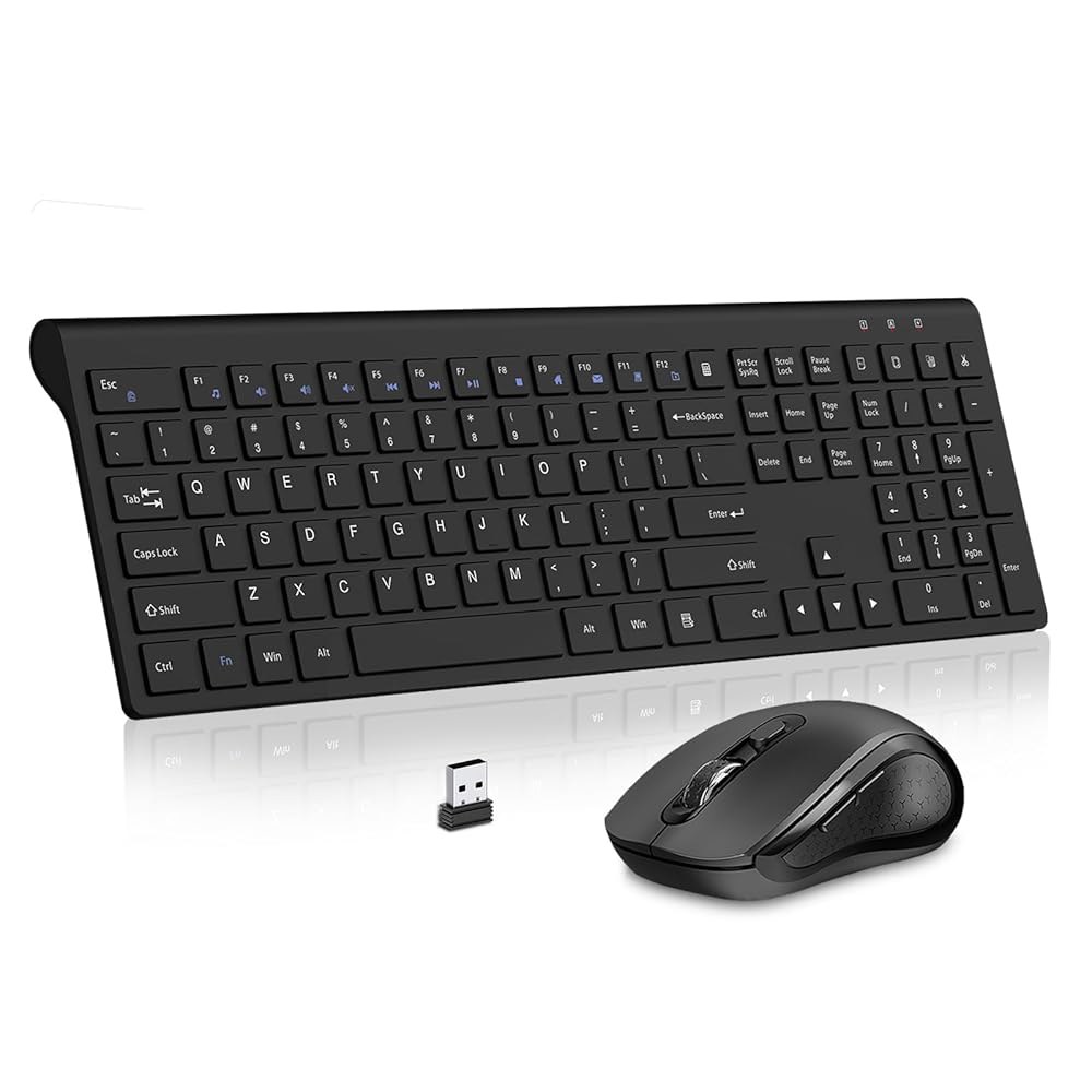 키보드 및 마우스 무선, 계산기 - PC DPI, 마우스, 2.4G 키보드, 버튼이 사이즈 컴퓨터 블랙 윈도우 잠금, 슬림 세트 무소음 2400 무선 풀 Fn USB 맥용 있는 - 상품 이미지