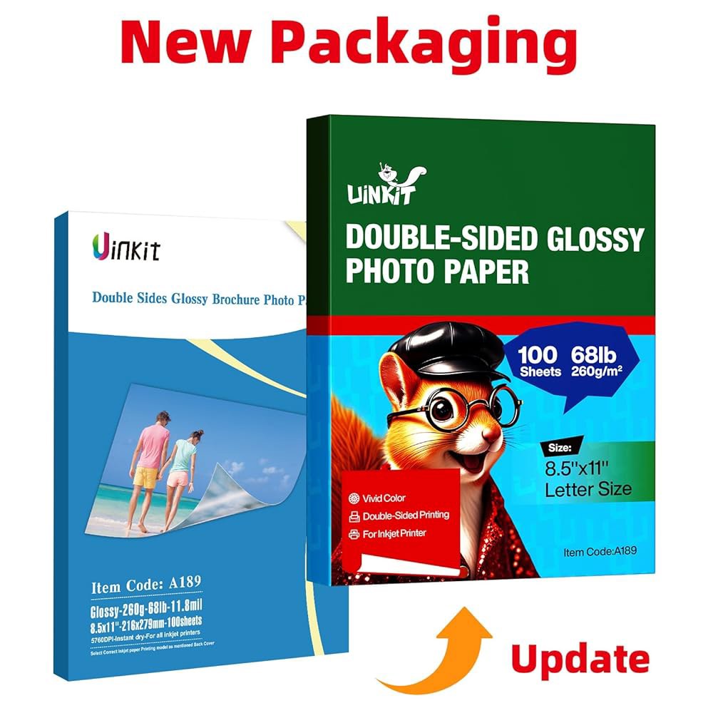 Uinkit 두꺼운 인화지 광택 양면 100매 8.5x11 헤비급 68파운드 260gsm 잉크젯 인쇄 가능 A4 글자 크기 플라이어 벌크 팩 8.5 x 11 카드 종이 엽서 우편물 - 상세 이미지 3