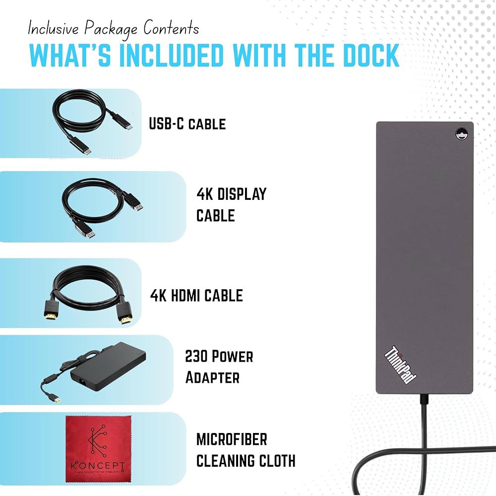 40B00300US 씽크패드 도킹 스테이션 USB C - 4K 디스플레이, 300W, HDMI, DP 및 썬더볼트 케이블을 지원하는 레노버 4 도크 지원 - 상세 이미지 2