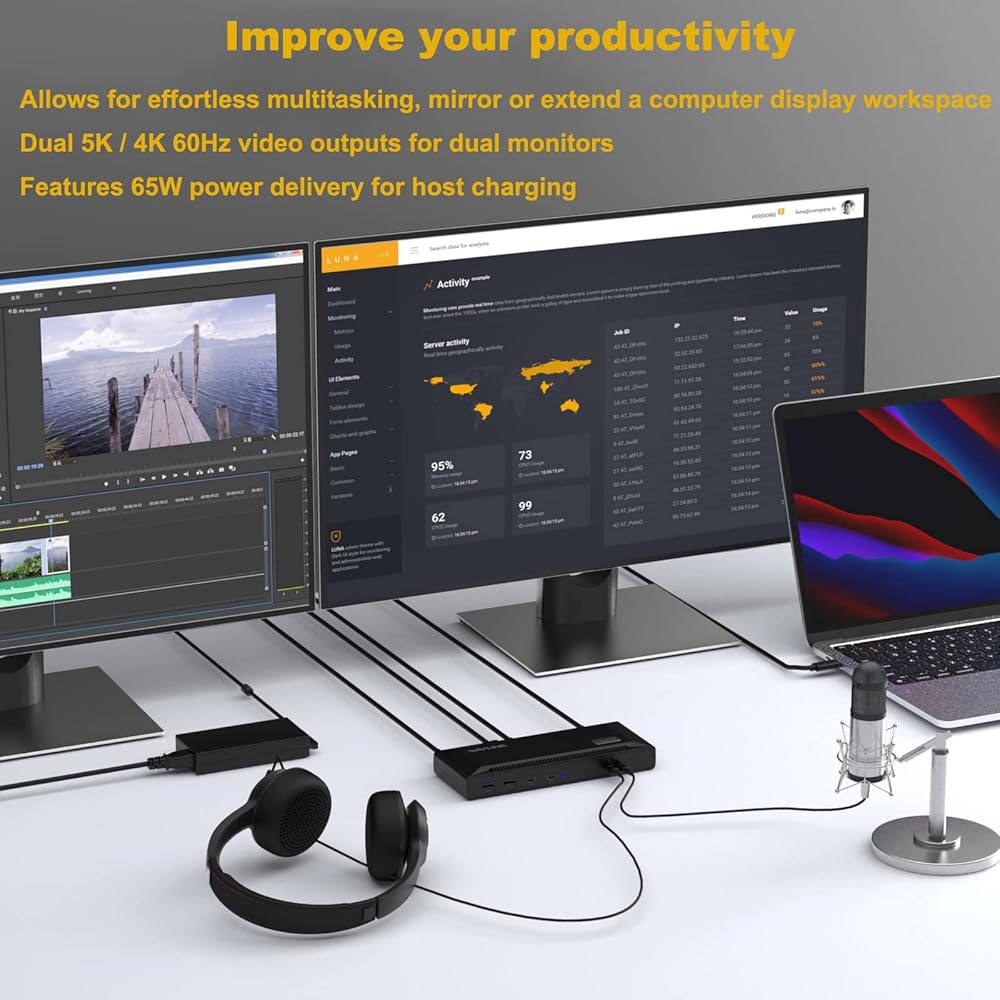 WAVLINK 범용 USB C 노트북 도킹 스테이션 듀얼 모니터 5K /4K@60Hz, 65W 호스트 충전 기능을 갖춘 Thunderbolt 4 /3, USB-C Windows, - 상세 이미지 3