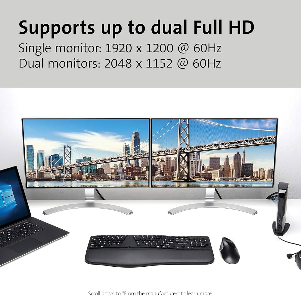맥북, 윈도우 및 서피스용 켄싱턴 USB 3.0 듀얼 디스플레이 도킹 스테이션 (K33972US) - 상세 이미지 3