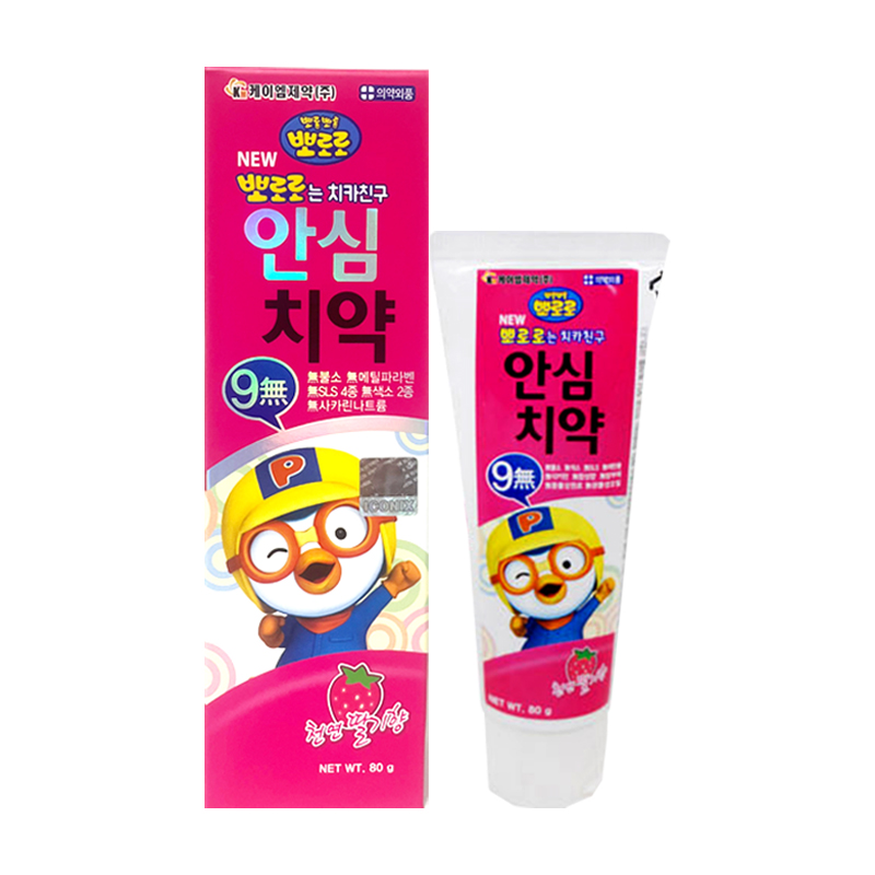뉴 뽀로로는 치카친구 안심치약 80g x1개 천연딸기향 9가지무첨가 원터치캡 - 상품 이미지