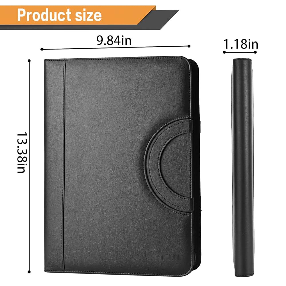 UBAFNOM Padfolio 포트폴리오 바인더 - 여성 비건 비즈니스 가죽 및 남성용 패드폴리오 오거나이저, 지퍼 포함 계산기 - 상세 이미지 3