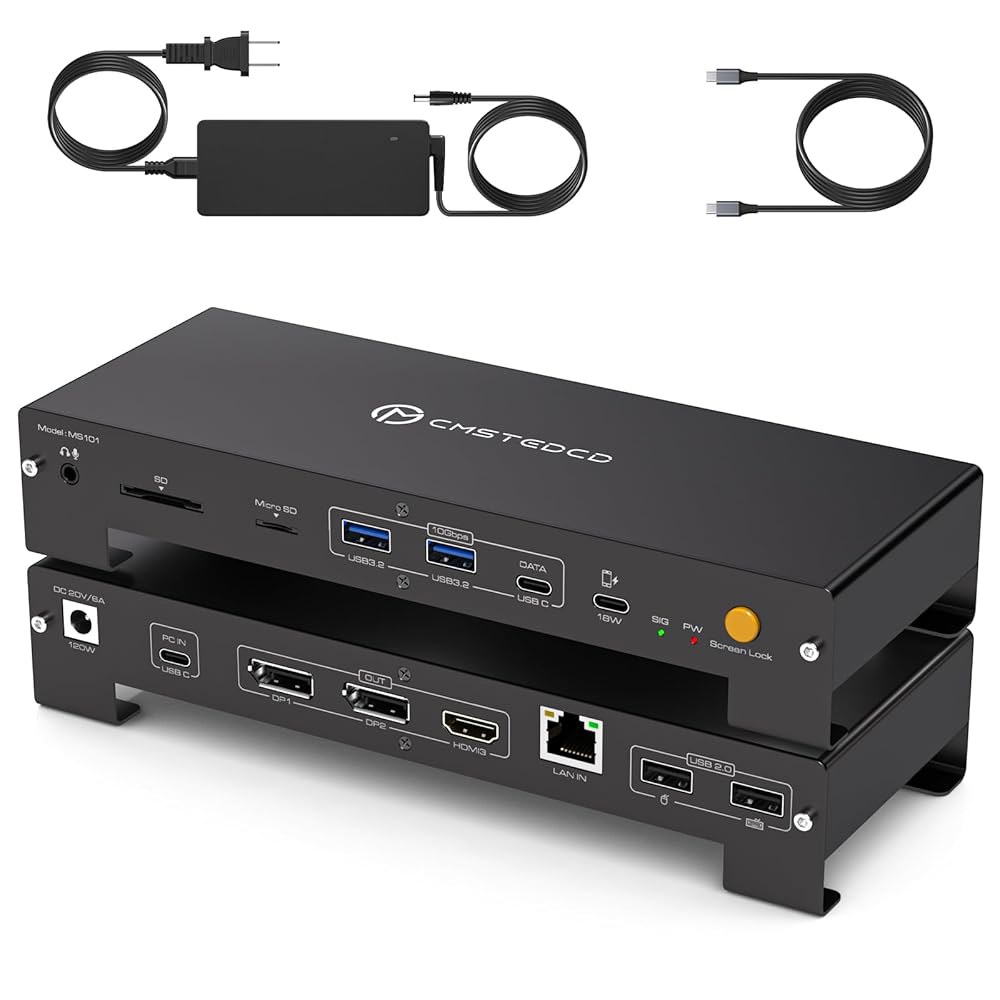USB C 노트북 도킹 스테이션 3는 120W 전원 공급 장치 15-in-1 썬더볼트 도크를 갖춘 4K 모니터(2DP 및 HDMI 포트 PD100W / 10Gbps SD&TF 이더 - 상품 이미지