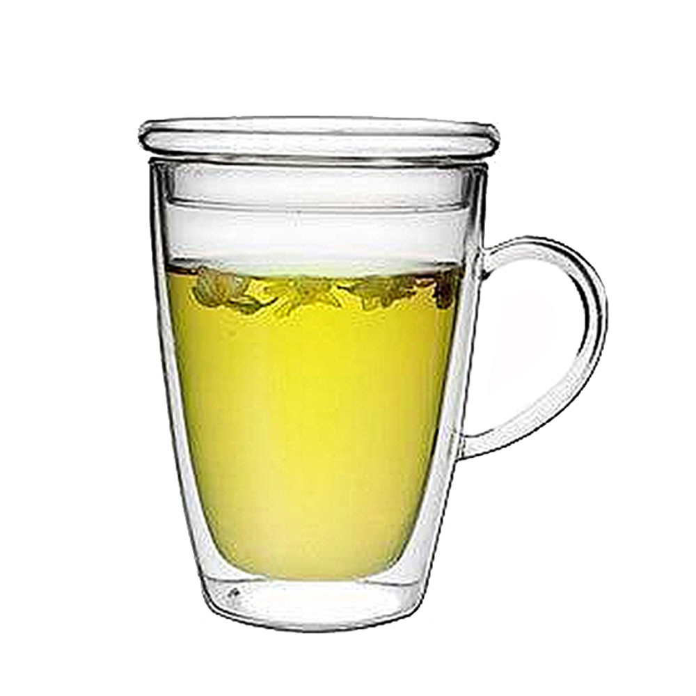 유리컵 바오 뚜껑 300ml 이중유리 머그잔 머그컵 - 상품 이미지