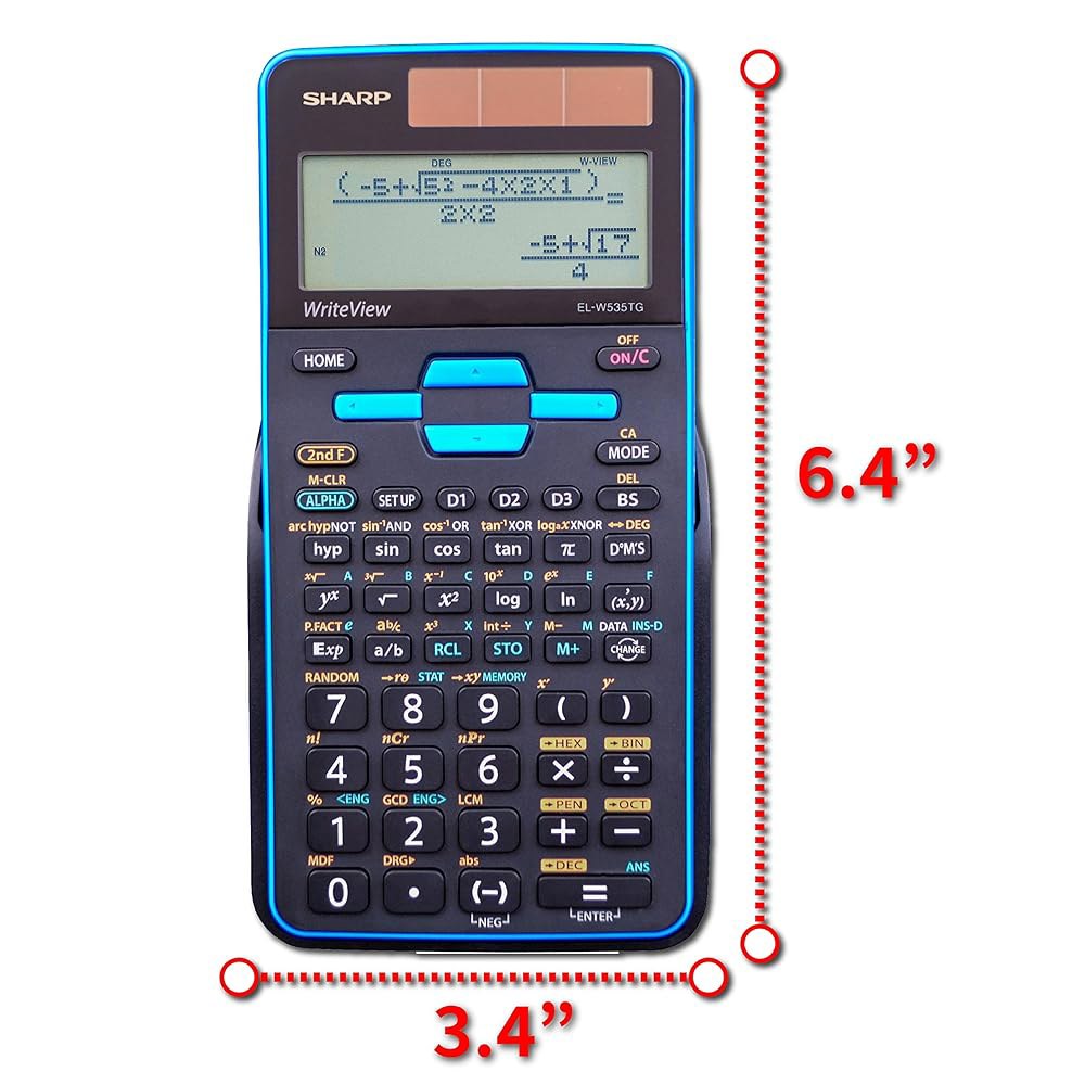 Sharp Calculators EL-W535TGBBL 16자리 공학용 16.3cm x 4라인 및 블랙, 전원 하이브리드 & 포함, 7.9cm 1.5cm 태양열 블랙 디스플레이, - 상세 이미지 3