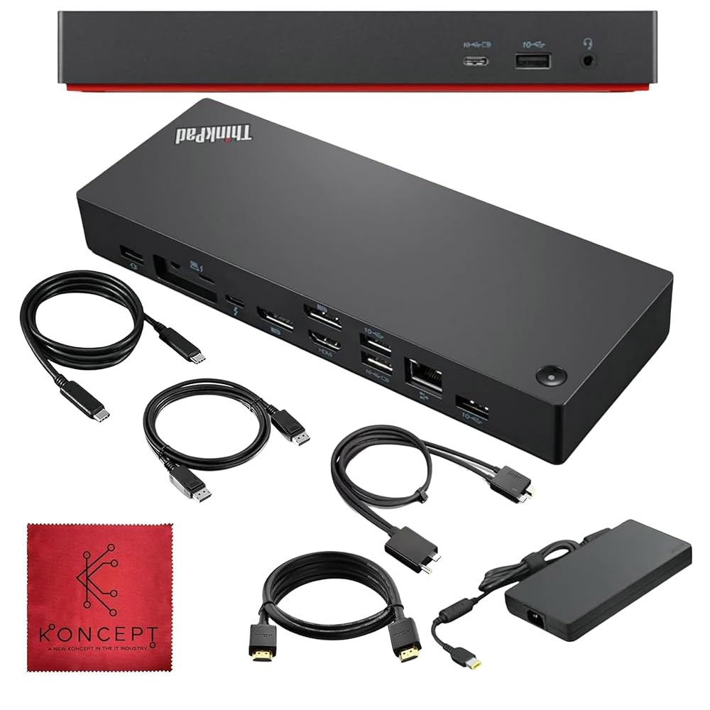 40B00300US 씽크패드 도킹 스테이션 USB C - 4K 디스플레이, 300W, HDMI, DP 및 썬더볼트 케이블을 지원하는 레노버 4 도크 지원 - 상품 이미지