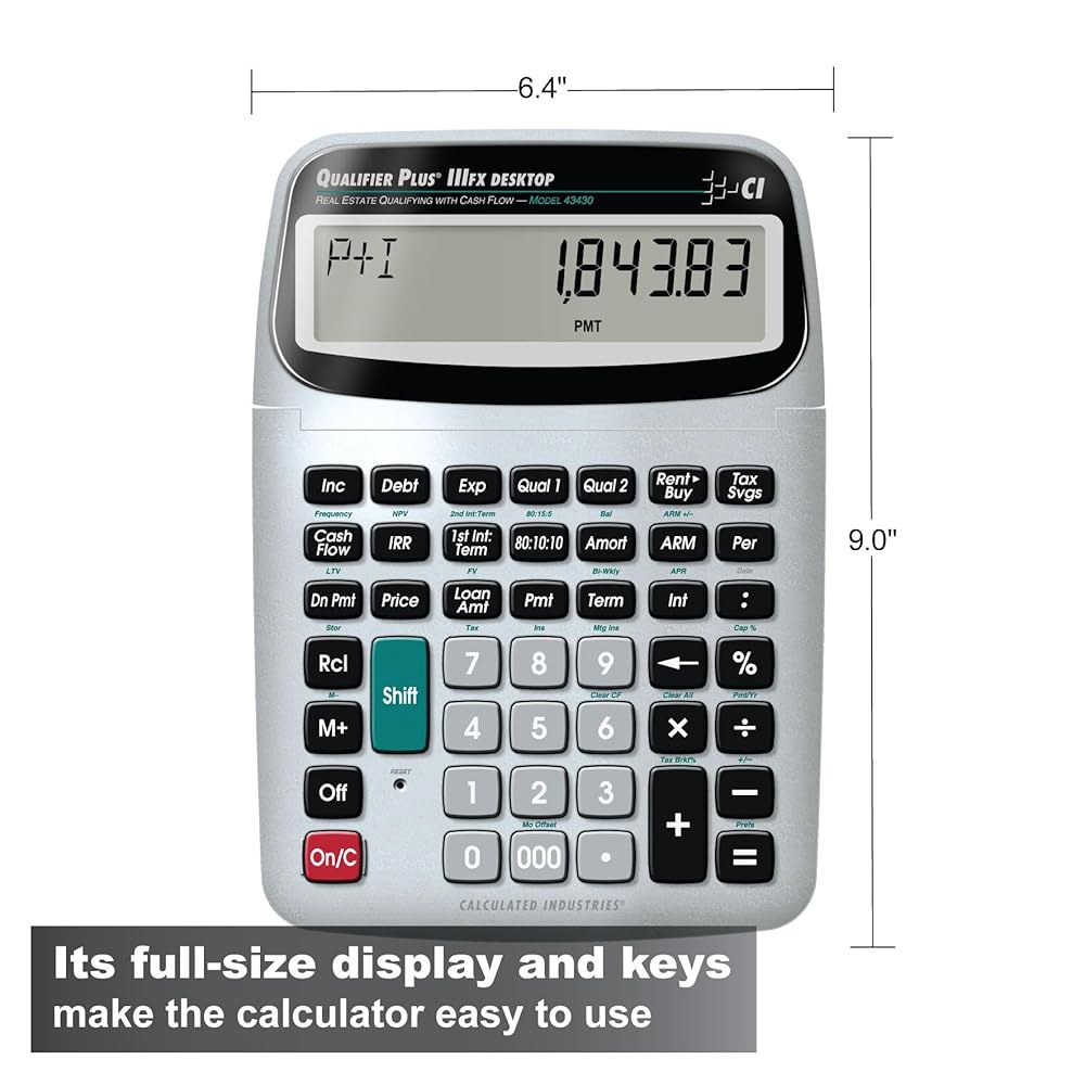 Calculated Industries 43430 Qualifier Plus IIIfx FHA/VA, ARM, 사전 라벨 콤보, 구매자 자격 계산기 모기지 금융 부동산 명확한 지불 - 상세 이미지 2