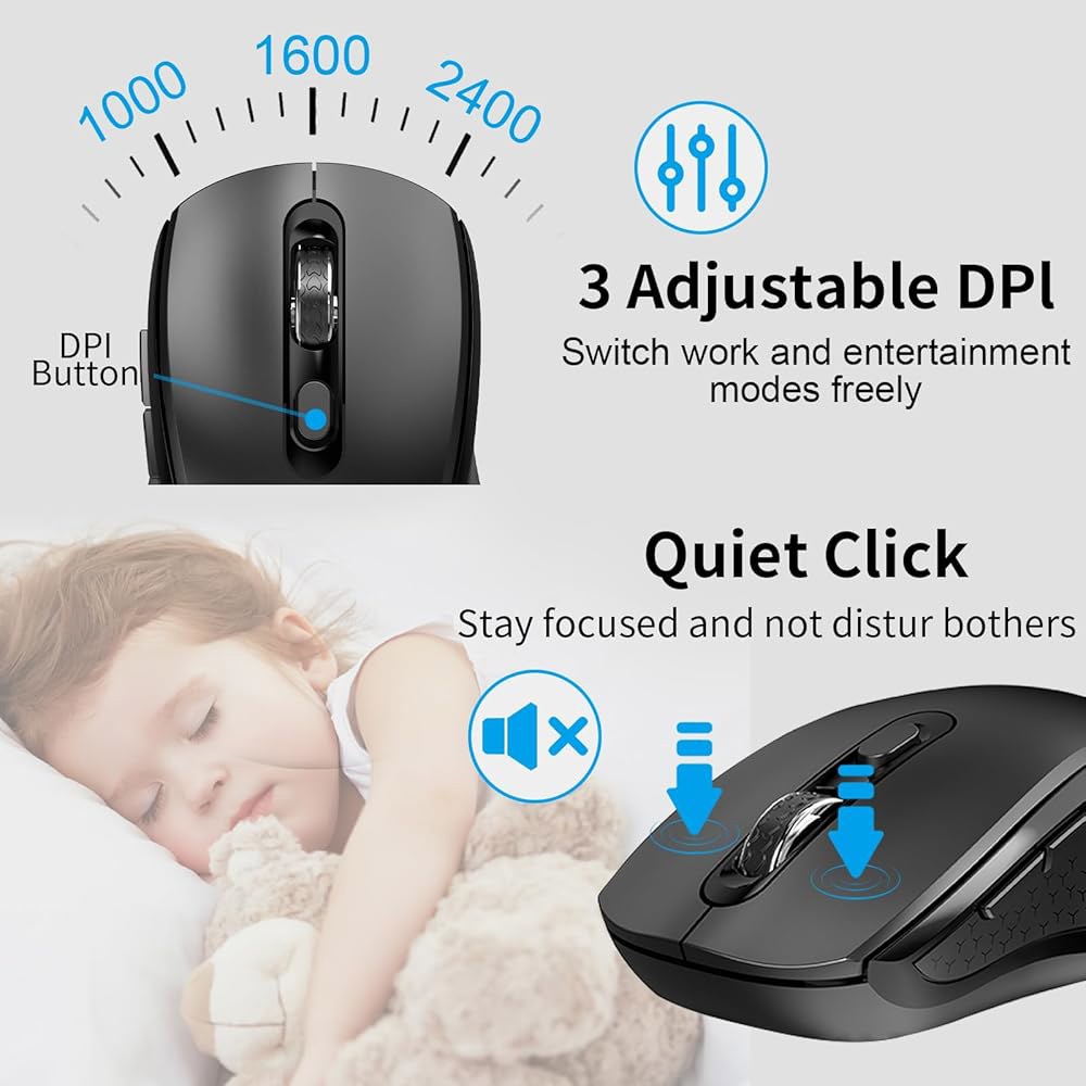 키보드 및 마우스 무선, 계산기 - PC DPI, 마우스, 2.4G 키보드, 버튼이 사이즈 컴퓨터 블랙 윈도우 잠금, 슬림 세트 무소음 2400 무선 풀 Fn USB 맥용 있는 - 상세 이미지 3
