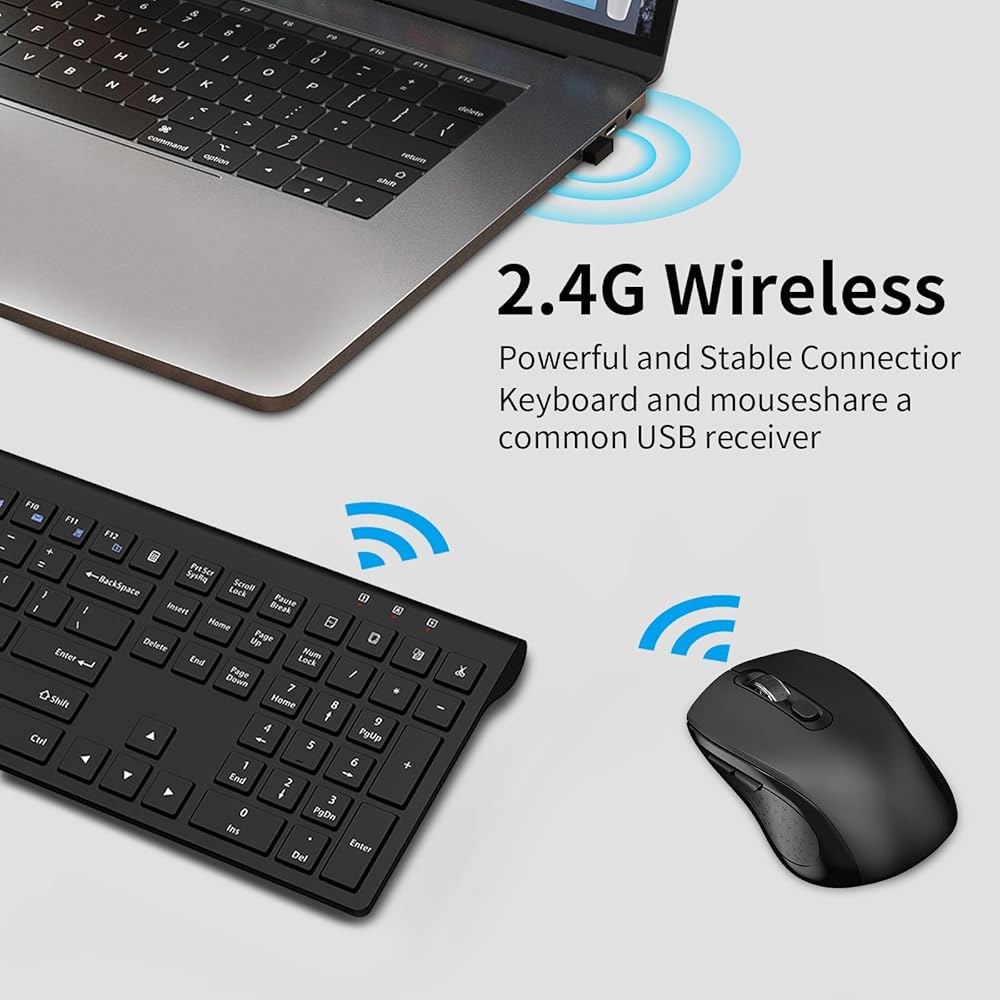 키보드 및 마우스 무선, 계산기 - PC DPI, 마우스, 2.4G 키보드, 버튼이 사이즈 컴퓨터 블랙 윈도우 잠금, 슬림 세트 무소음 2400 무선 풀 Fn USB 맥용 있는 - 상세 이미지 2