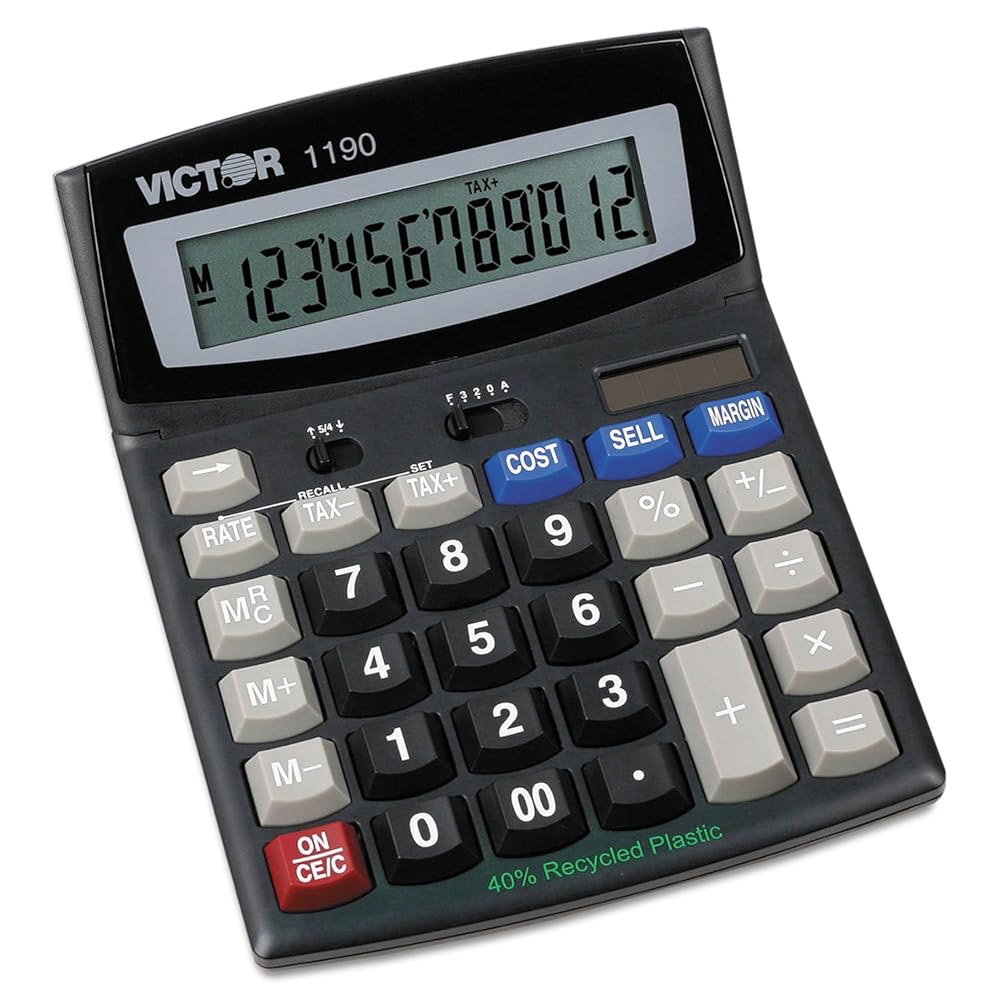 Victor 1190 이그제큐티브 데스크탑 계산기, 12자리 LCD Black 1 x 5.9 x 7.8 1190 - 상품 이미지