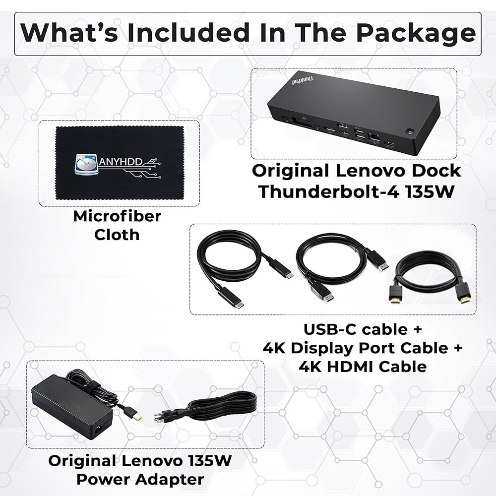 40B00135US 레노버 씽크패드 도킹 스테이션 USB C - 1년 보증, 4K 디스플레이 지원, 135W 어댑터 포함 썬더볼트 4 도크, HDMI, 디스플레이포트, 케이블 및 - 상세 이미지 2