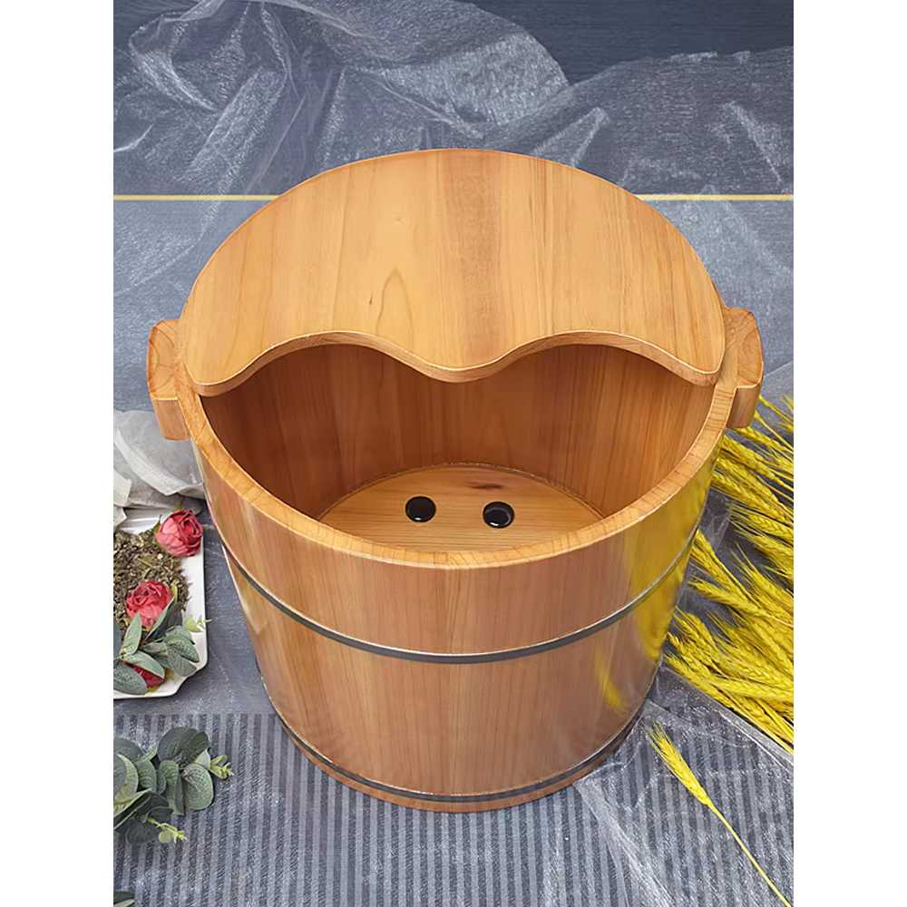 족욕탕 원목 족욕통 발 다용도 목욕용품 풋케어 대야 35cm / 숯색 + 뚜껑+마사지볼 이미지 7