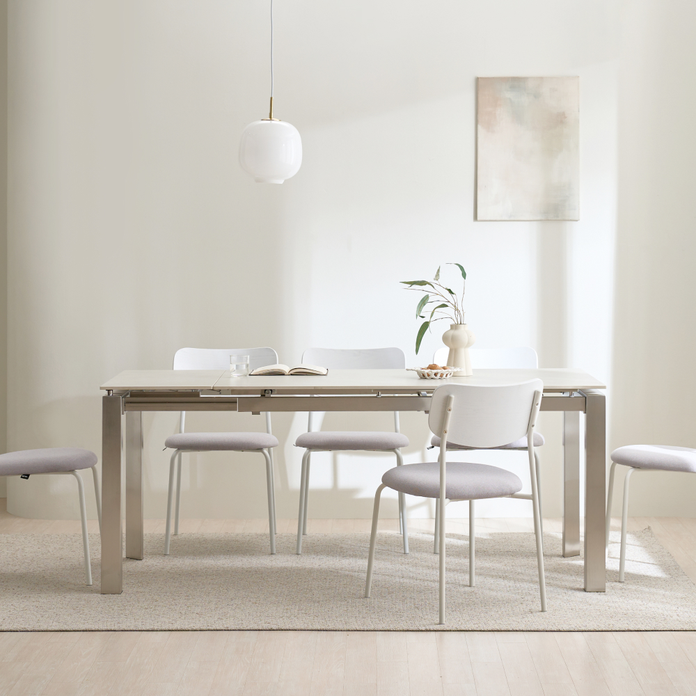 NOON 모어 직각 화이트 세라믹 확장형 6인용 포세린 식탁 1400,1800