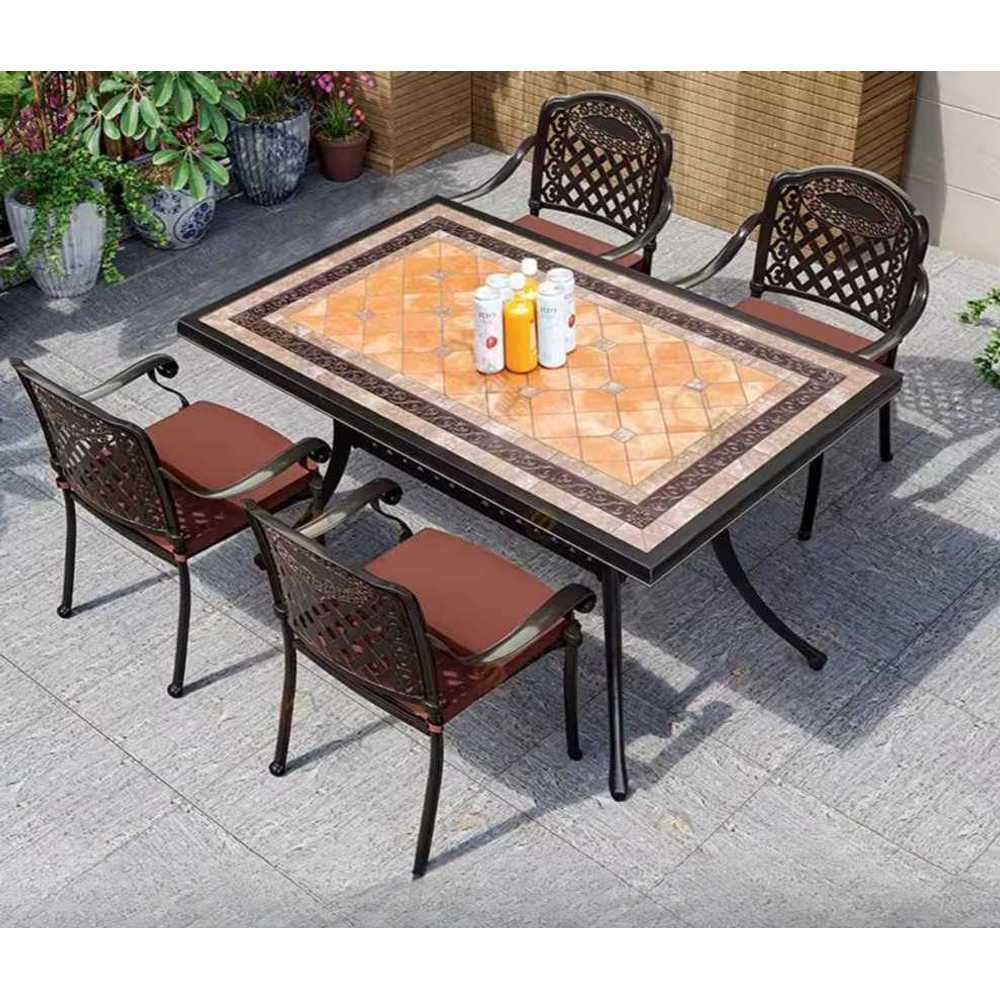 야외식탁 주물알루미늄 레트로 마당용 엔틱테이블 A형 126x80cm+의자 4개 - 상품 이미지