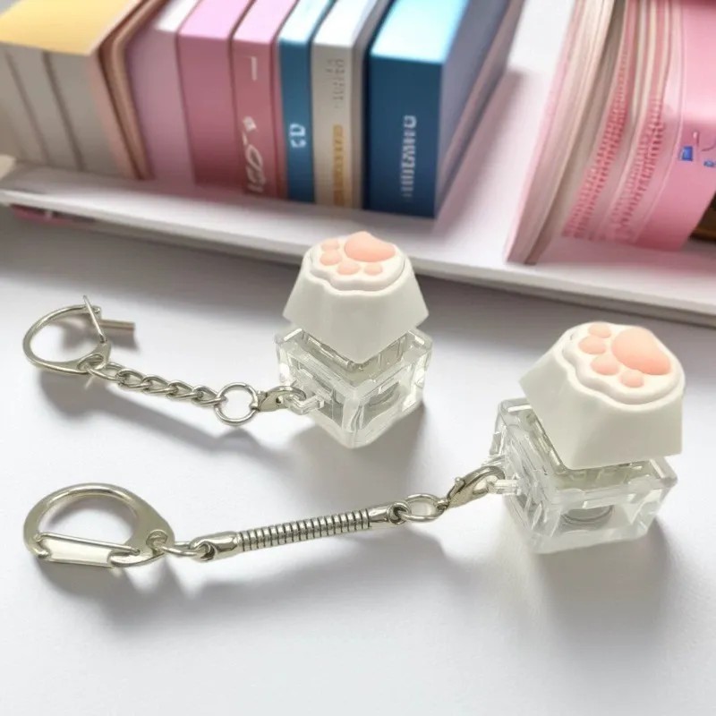 빛나는 LED 꾹꾹이 키캡 키링 고양이 발바닥 말랑이 키캡 딸깍이 청축 버튼 - 상품 이미지