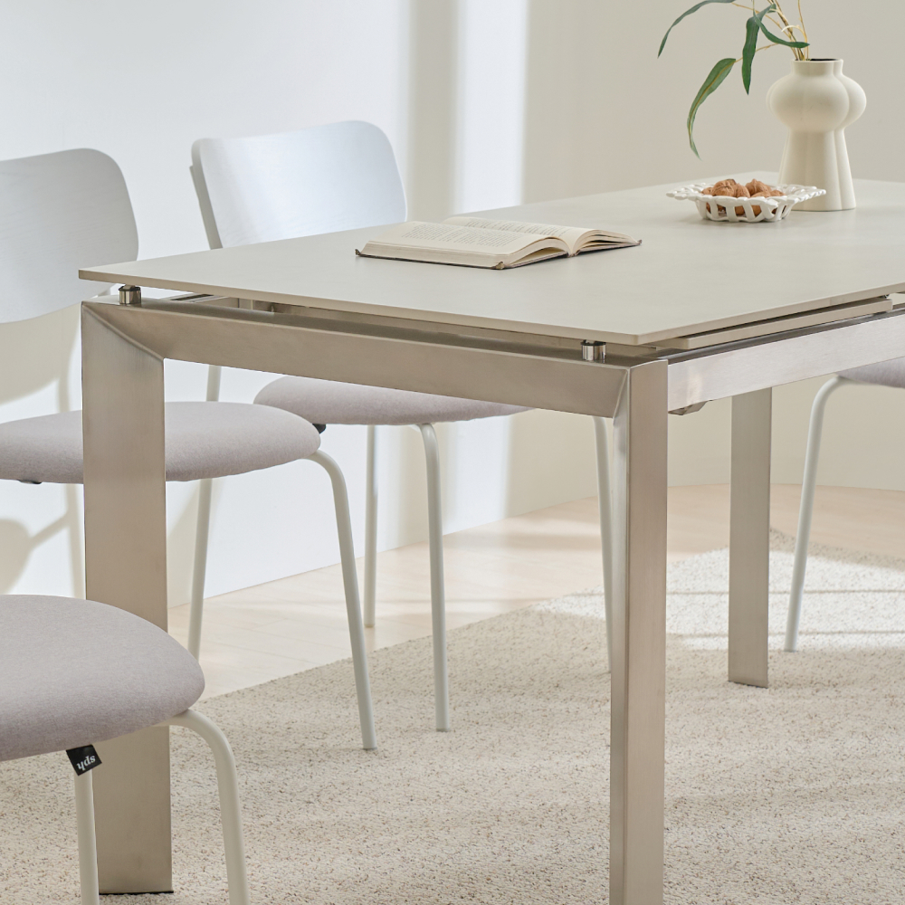 NOON 모어 직각 화이트 세라믹 확장형 6인용 포세린 식탁 1400,1800