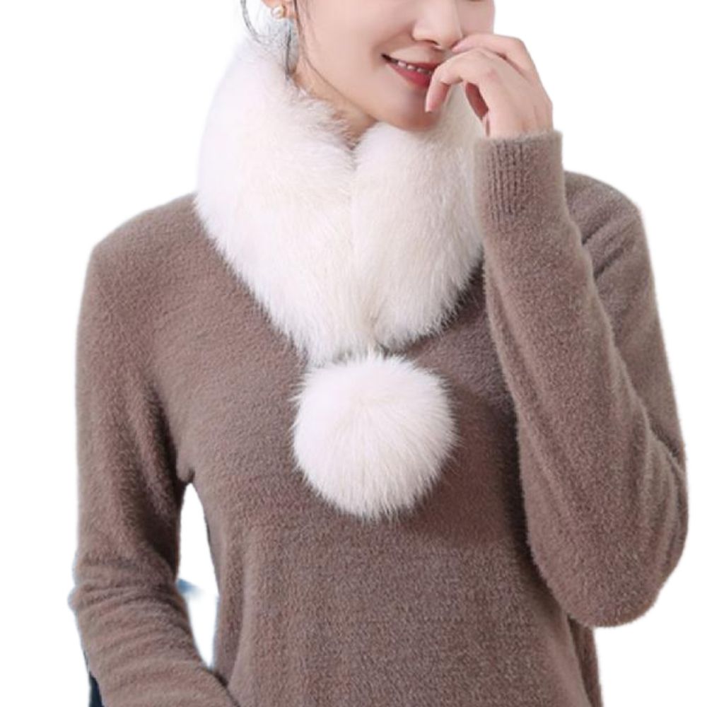 토끼털 목도리 인조퍼 머플러 모피 스카프 숄 보온 넥워머 크림 - 상품 이미지