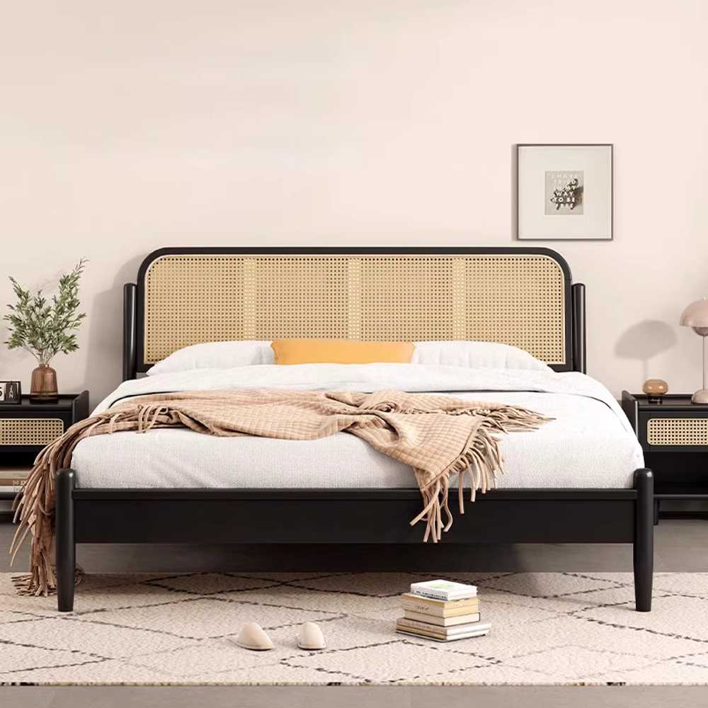 라탄 헤드보드 침대머리판 가드 북유럽 휴양지 우드 원목 침대 기본형 150x200cm 프레임 - 상세 이미지 3