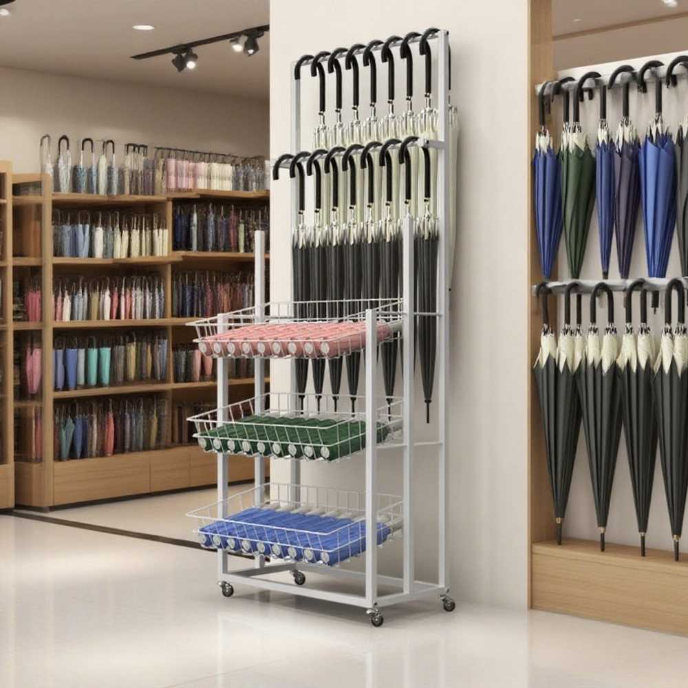 우산진열대 선반 철제 정리대 이동식 걸이대 대형 600x300x1500mm 블랙 - 상세 이미지 5