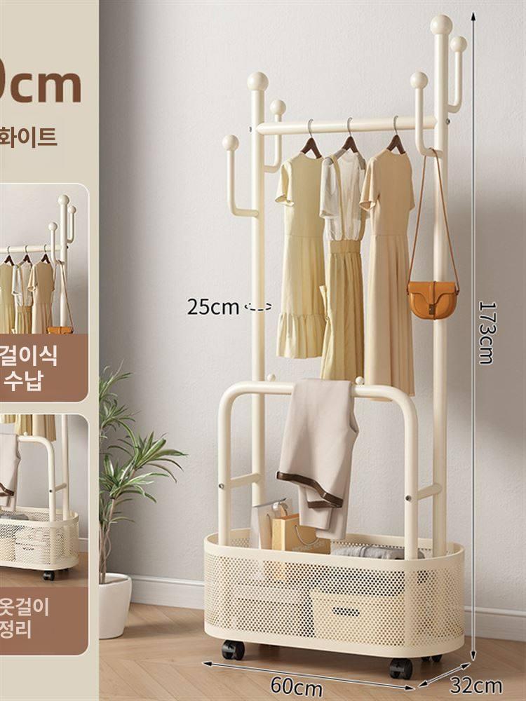 이동식 스탠드 옷걸이 침실용 간이 이중봉 실내 옷정리 A83 크림화이트 60cm - 상세 이미지 3