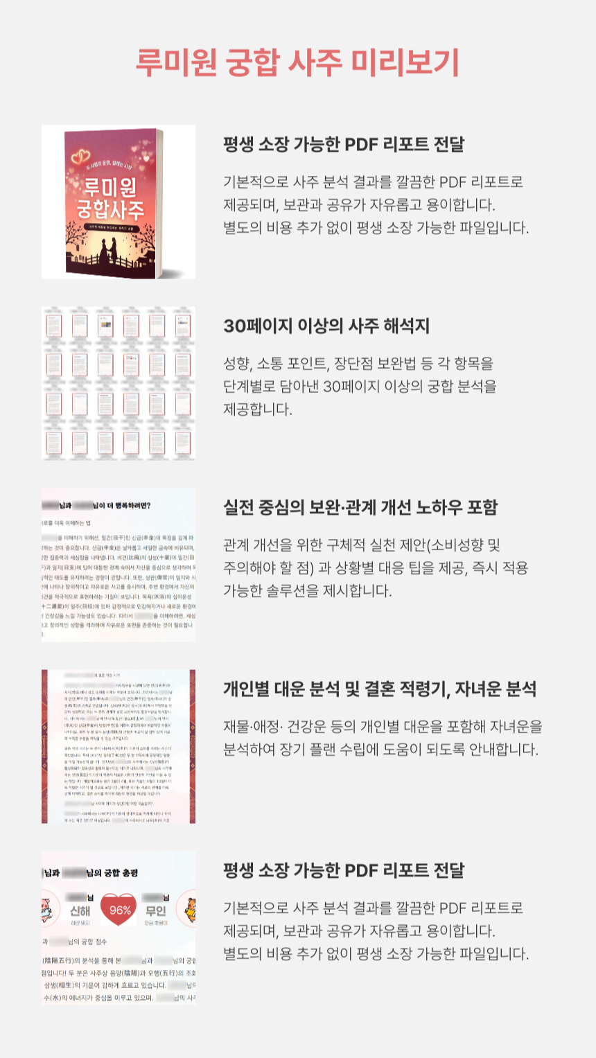 잘맞는 커플 사주 결혼 예비 신혼 부부 연애 궁합풀이 남녀 상극 상생 테스트 루미원 - 상세 이미지 2