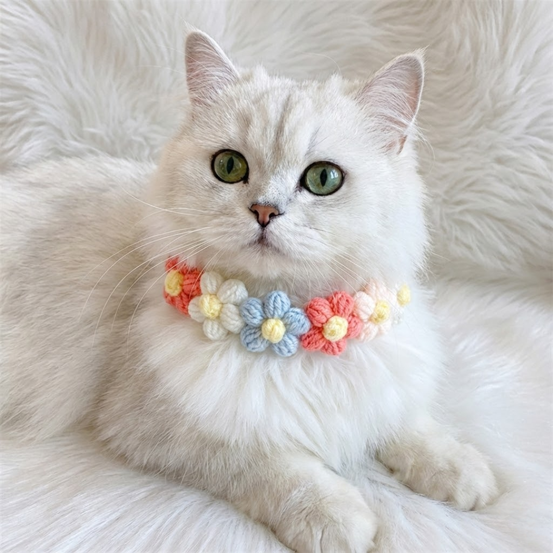 다묘집사 고양이 하트 꽃 목걸이 - 상품 이미지