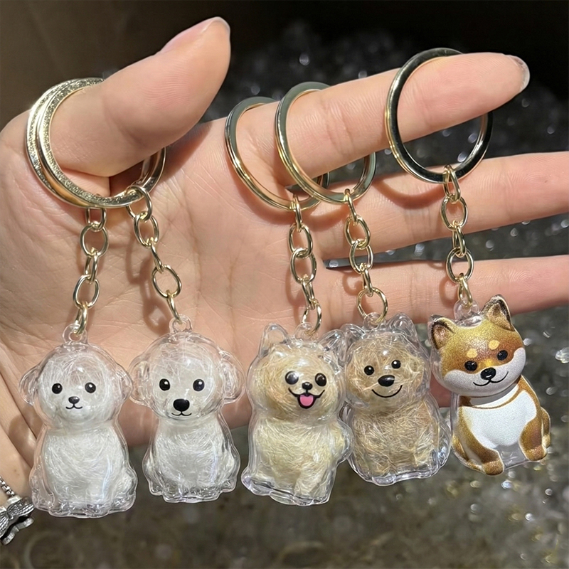 투명 반려동물 강아지 털 뭉치 보관 캡슐 키링 - 상품 이미지