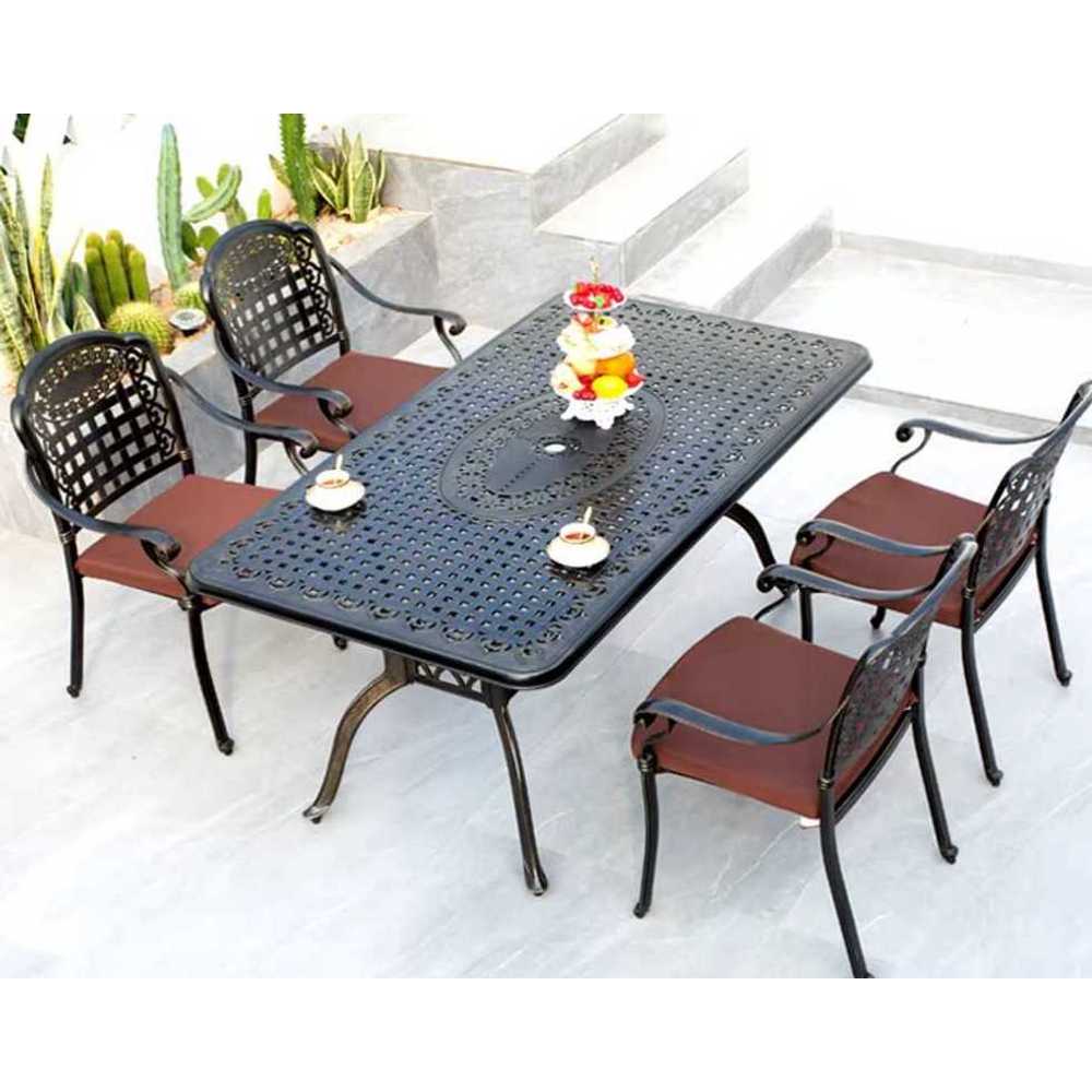 레트로테이블 주물알루미늄 마당식탁 야외엔틱가구 A형 130x80cm + 의자 4개 - 상세 이미지 2