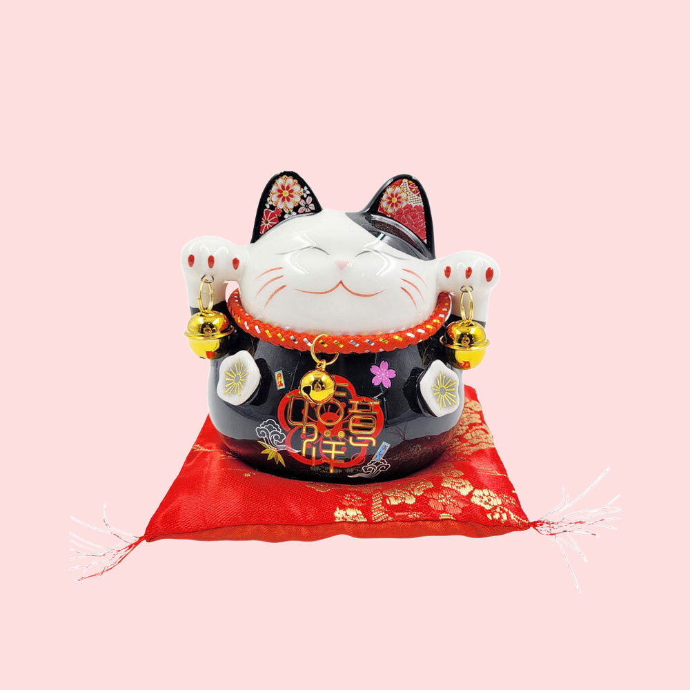 일본 전통 복고양이 세라믹 저금통 (블랙) - 상품 이미지